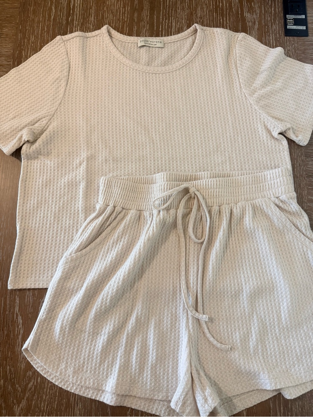 Paper Crane Waffle Knit Tee in Light Beige